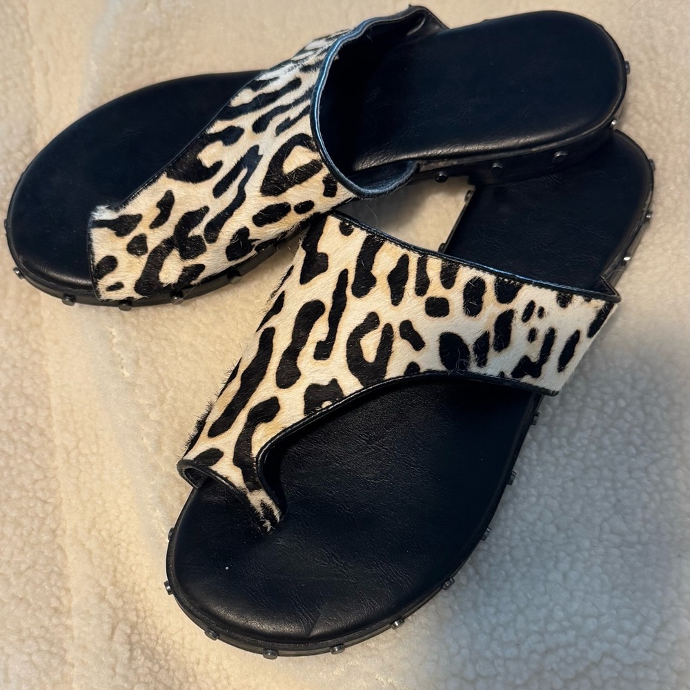 Black and Cream Animal Print Mules with Stud Detailing